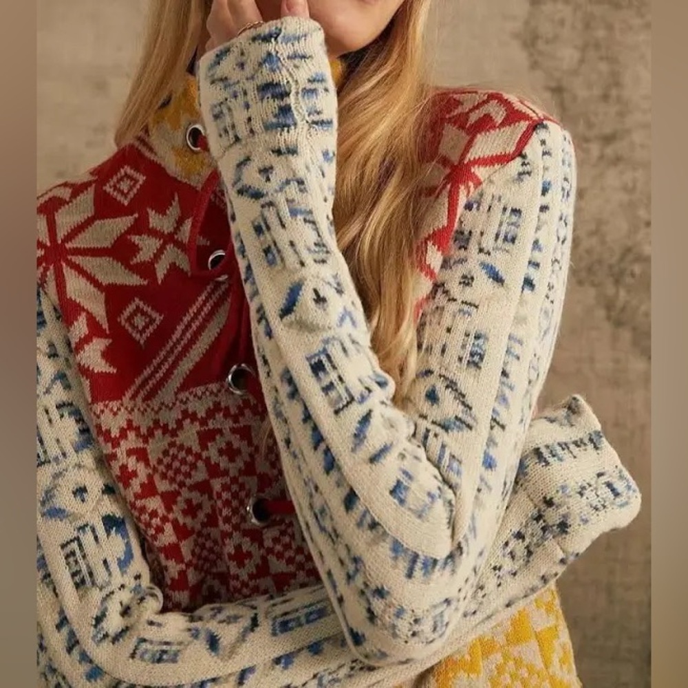 NWT BDG Rian Lace-Up Sweater in Multi Red Size M - Picture 4 of 14